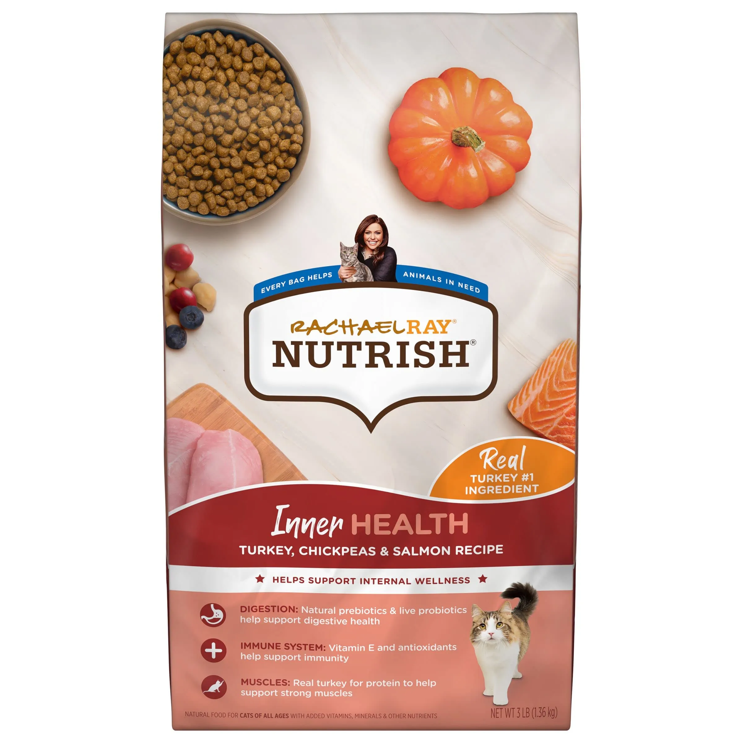 Rachael Ray Nutrish Inner Health Turkey and Salmon with Chickpeas Recipe Dry Cat Food - 3 Lbs
