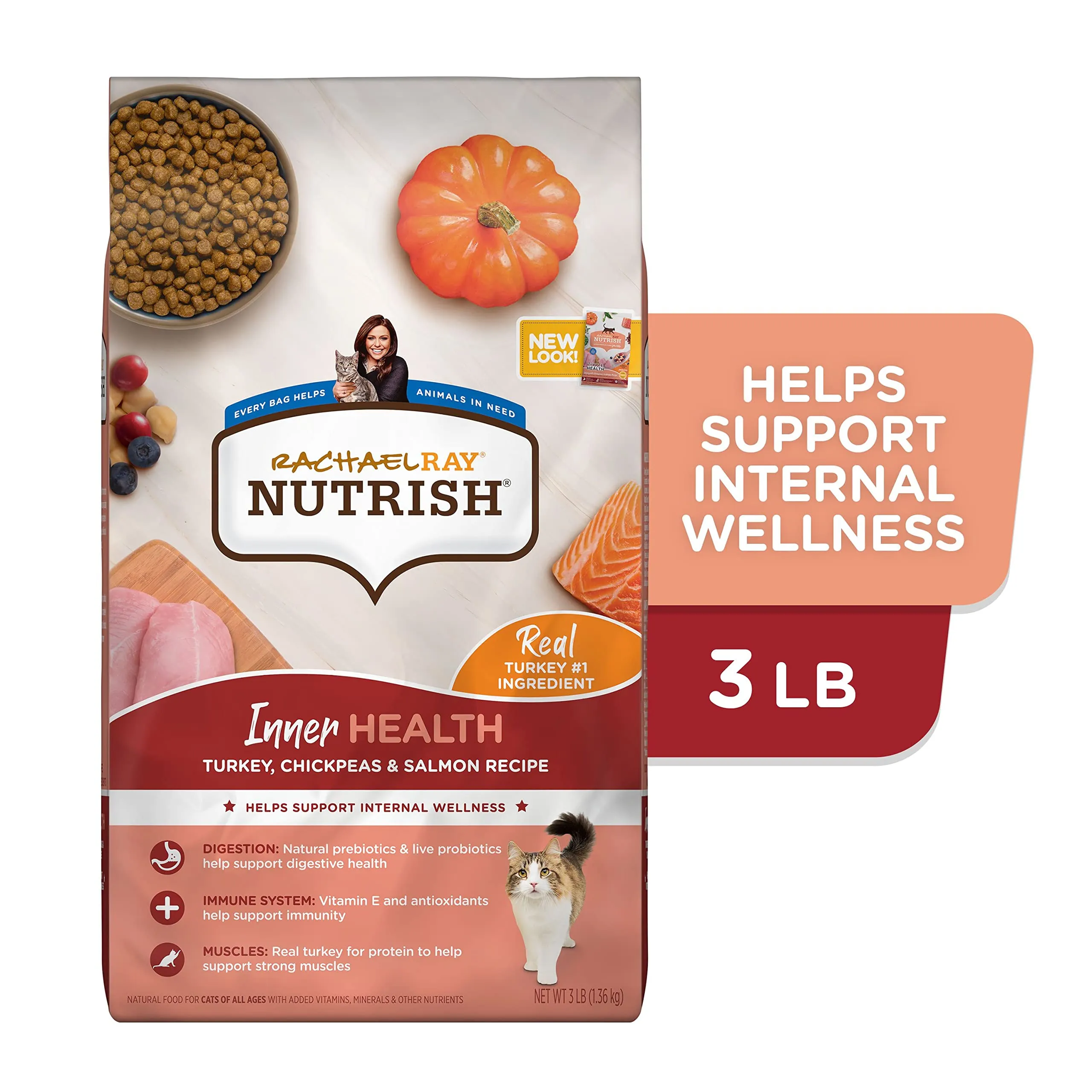 Rachael Ray Nutrish Inner Health Turkey and Salmon with Chickpeas Recipe Dry Cat Food - 3 Lbs