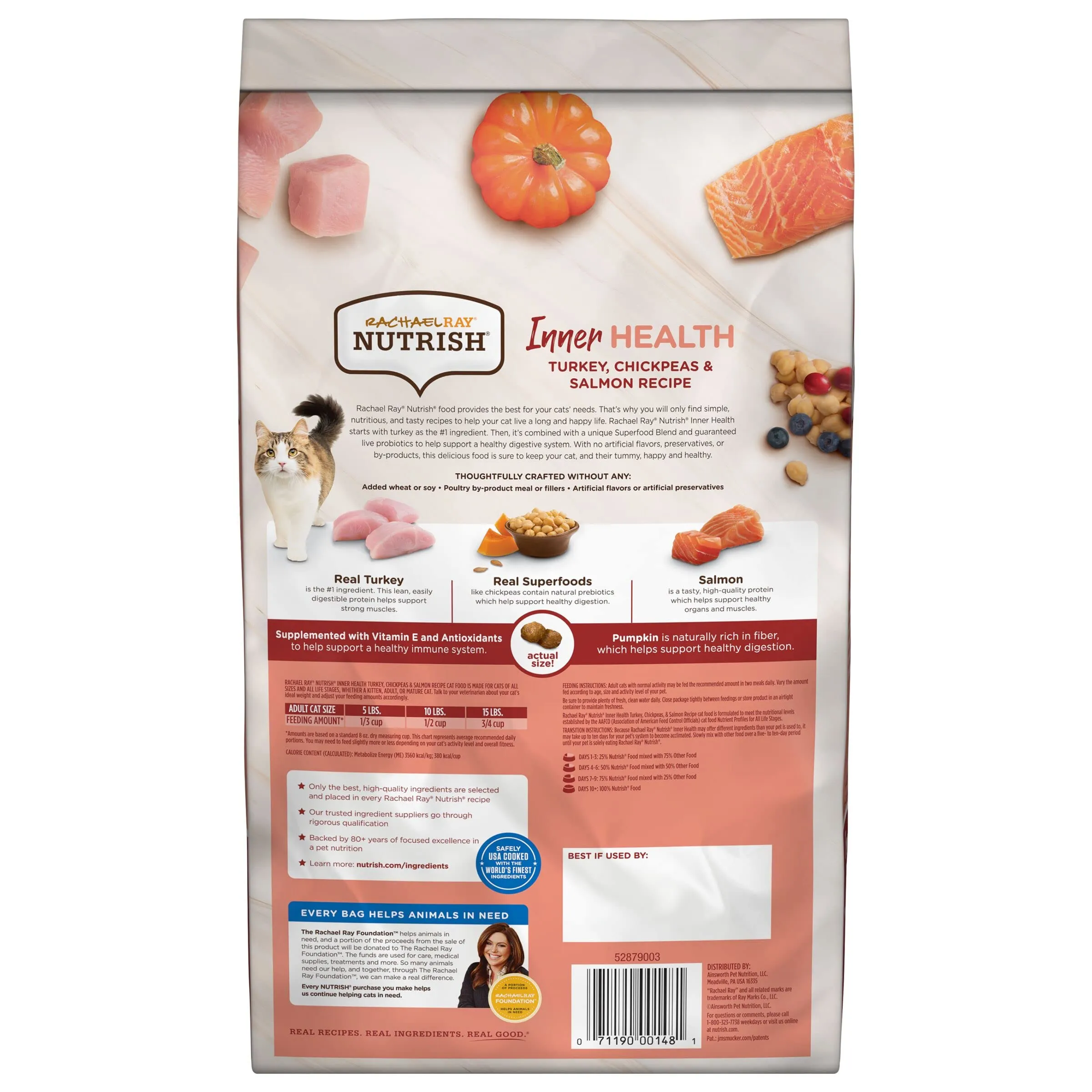 Rachael Ray Nutrish Inner Health Turkey and Salmon with Chickpeas Recipe Dry Cat Food - 3 Lbs