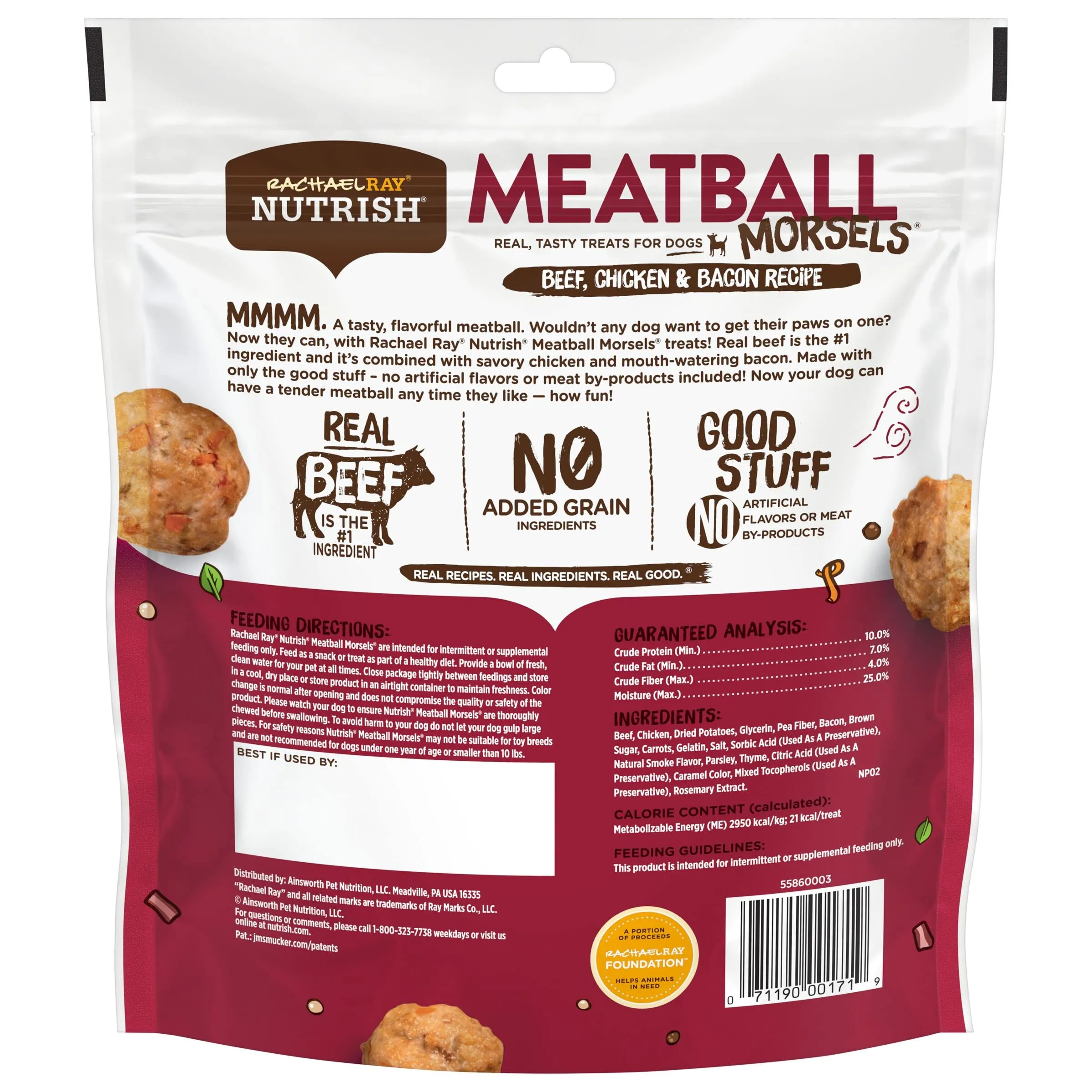 Rachael Ray Nutrish Meatball Morsals Grain-Free Beef Chicken and Bacon Soft and Chewy Dog Treats - 5 Oz