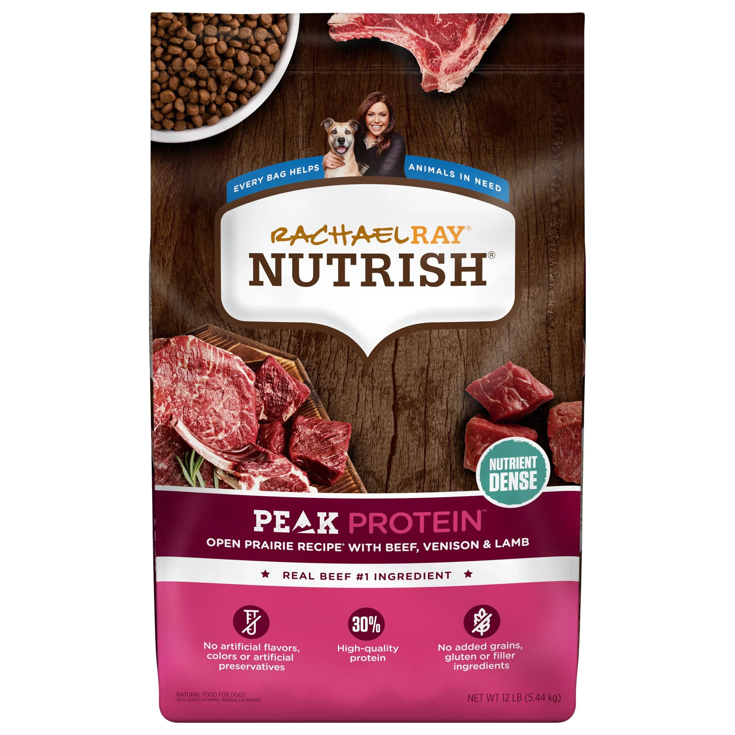 Rachael Ray Nutrish PEAK Protein Open Prairie Recipe With Beef, Venison & Lamb, Dry Dog Food, 12 lb. Bag