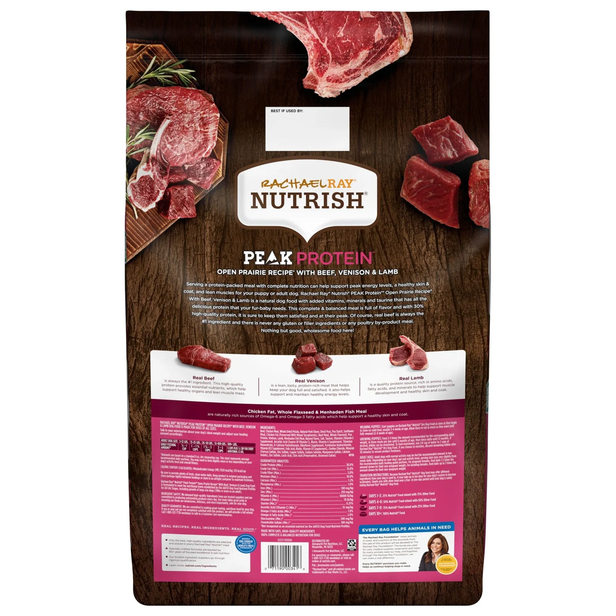 Rachael Ray Nutrish PEAK Protein Open Prairie Recipe With Beef, Venison & Lamb, Dry Dog Food, 12 lb. Bag