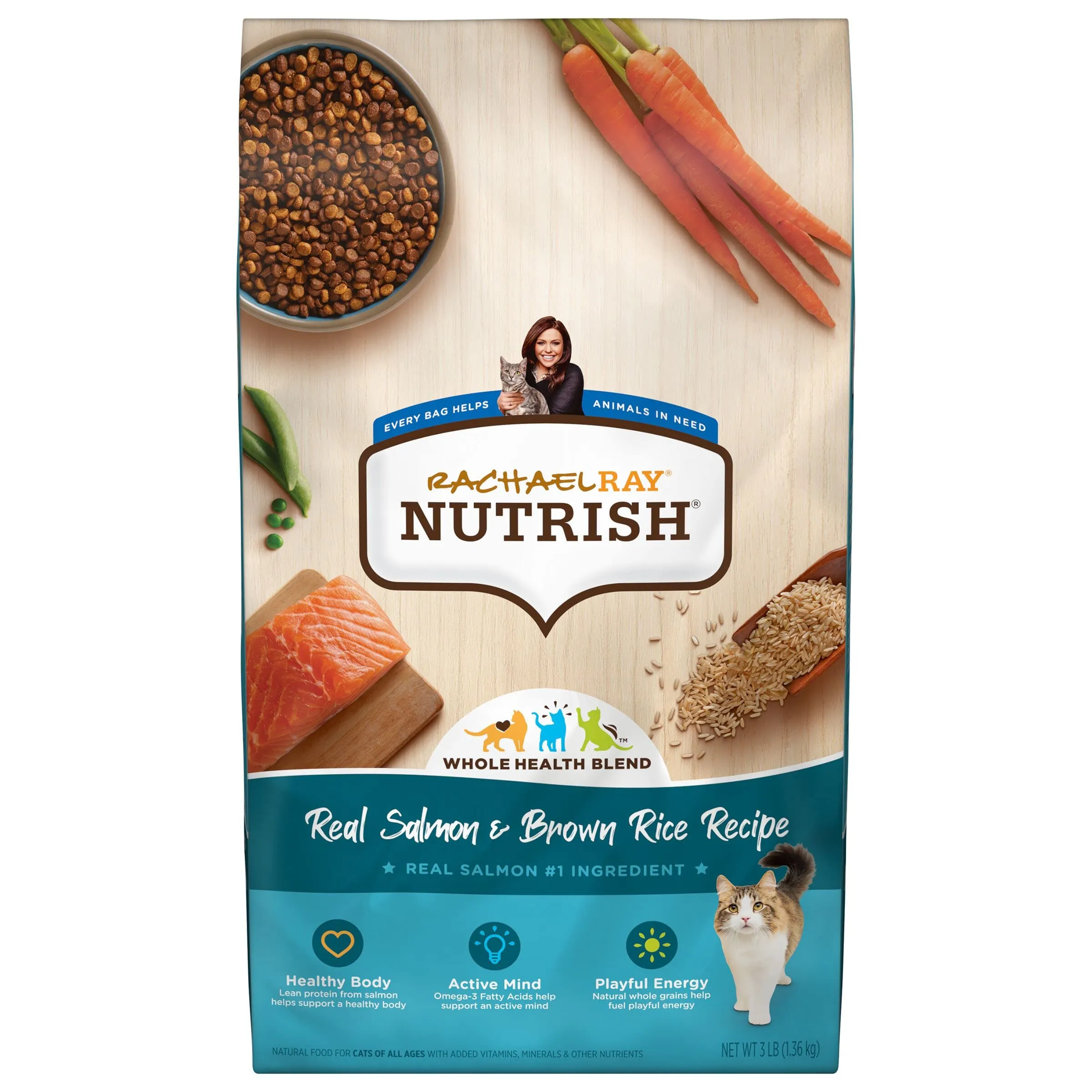 Rachael Ray Nutrish Salmon and Brown Rice Recipe Dry Cat Food - 3 Lbs