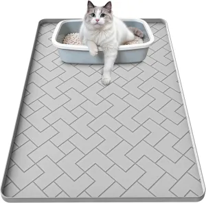Silicone Cat Litter Mat for litter box 24" X 15"-Easy to Clean Cat Litter Trapping Mat, Waterproof, urine-proof and non-slip to keep the floor clean and tidyGray