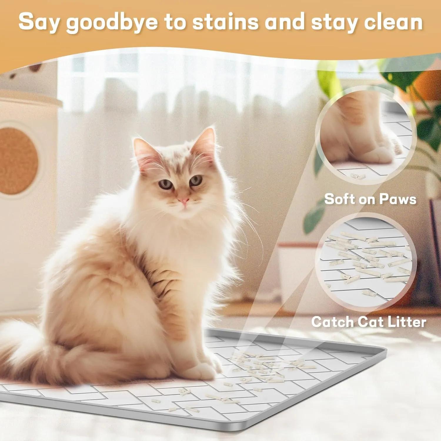 Silicone Cat Litter Mat for litter box 24" X 15"-Easy to Clean Cat Litter Trapping Mat, Waterproof, urine-proof and non-slip to keep the floor clean and tidyGray