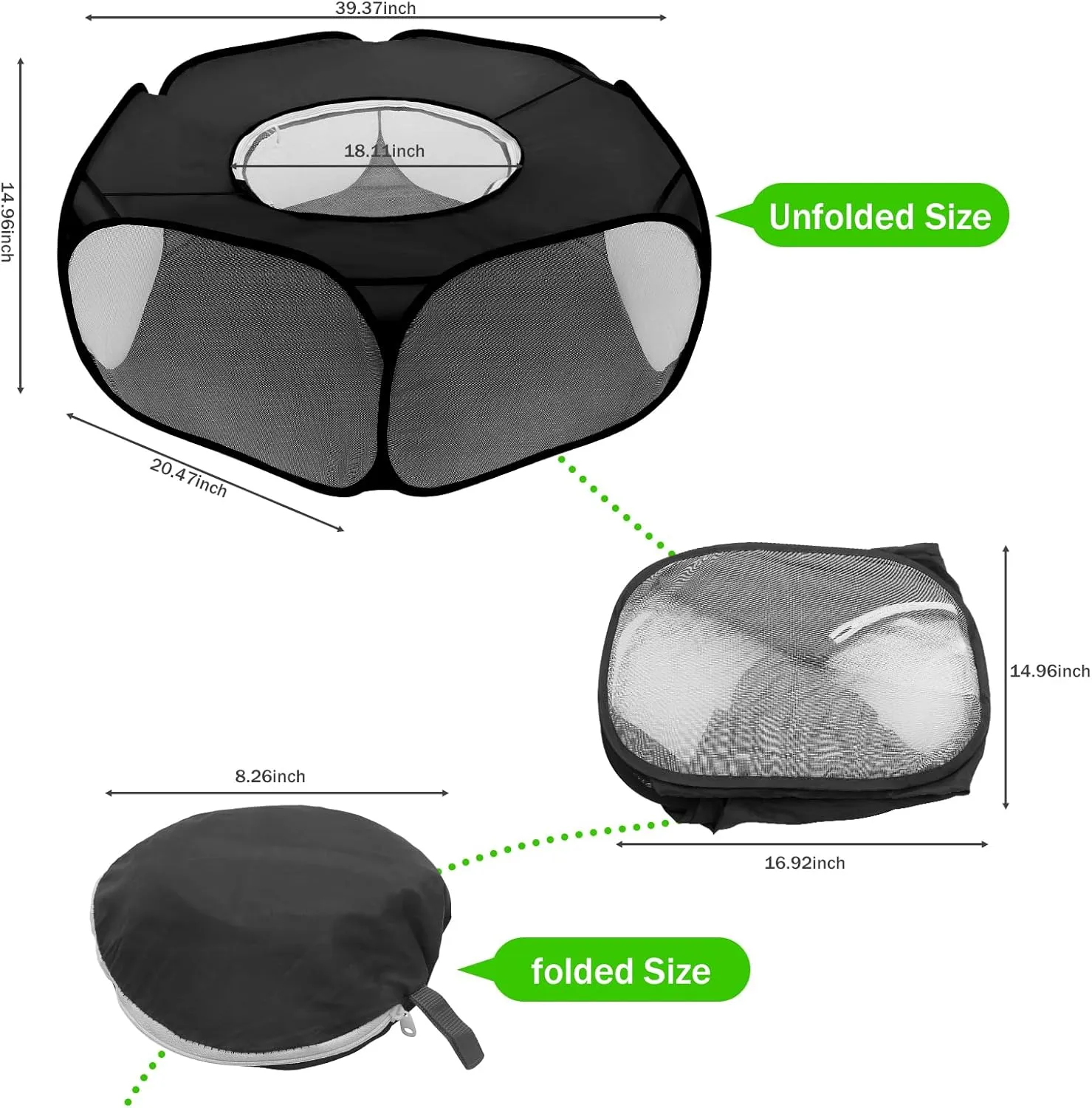 Small Animal Playpens with Top Cover, Foldable Breathable Small Pets Cage Tent Outdoor Indoor Portable Play Pen for Guinea Pig Hedgehog Hamster Cat Rabbit Bunny Puppy Ferret Rat Chicks (Black)