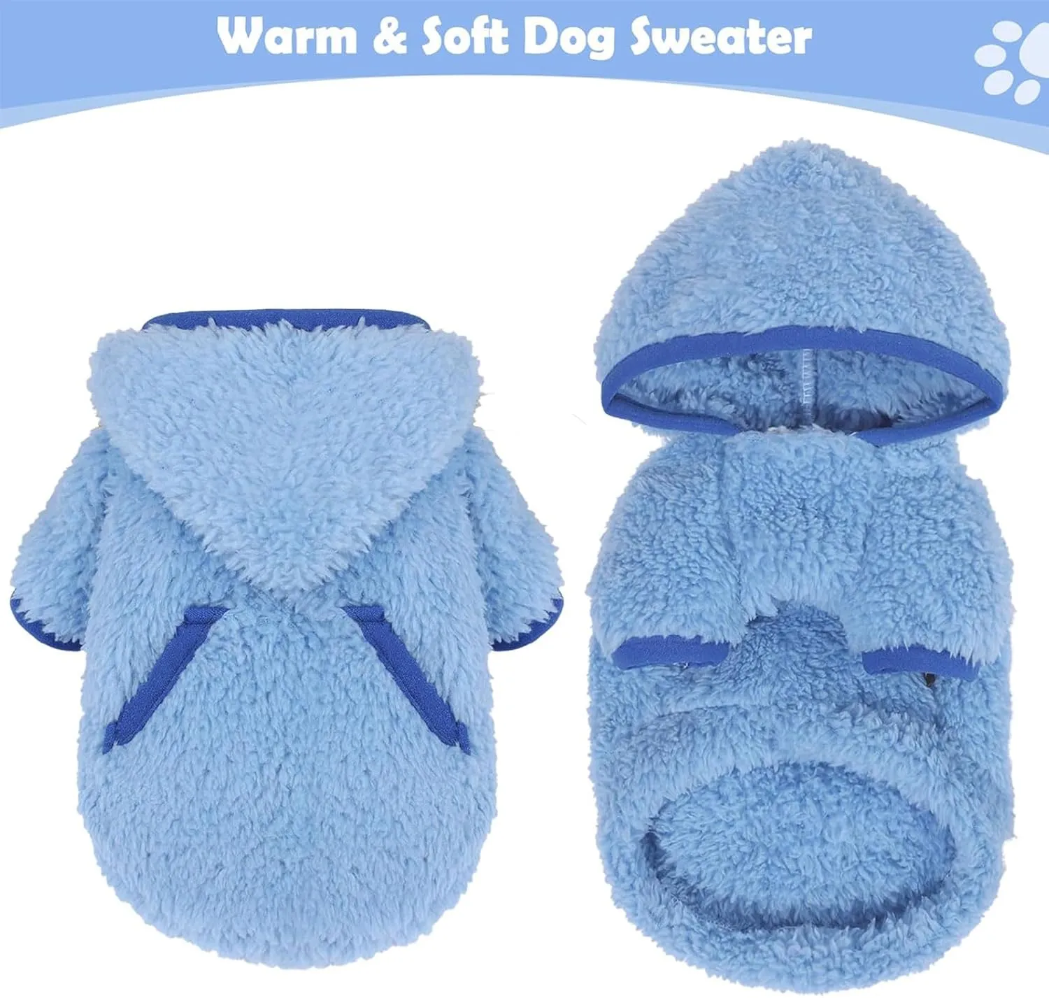 Small Dog Sweater Boy Fleece Hoodie Winter Warm Puppy Clothes Chihuahua Teacup Yorkie Soft Stretchy Tiny Dog Outfits Cat Sweater Pet Clothing, Blue, XS
