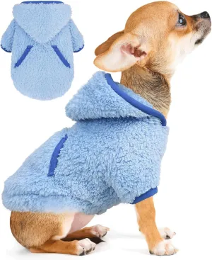 Small Dog Sweater Boy Fleece Hoodie Winter Warm Puppy Clothes Chihuahua Teacup Yorkie Soft Stretchy Tiny Dog Outfits Cat Sweater Pet Clothing, Blue, XS