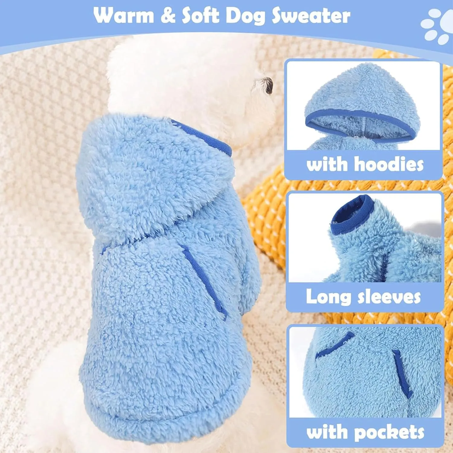 Small Dog Sweater Boy Fleece Hoodie Winter Warm Puppy Clothes Chihuahua Teacup Yorkie Soft Stretchy Tiny Dog Outfits Cat Sweater Pet Clothing, Blue, XS
