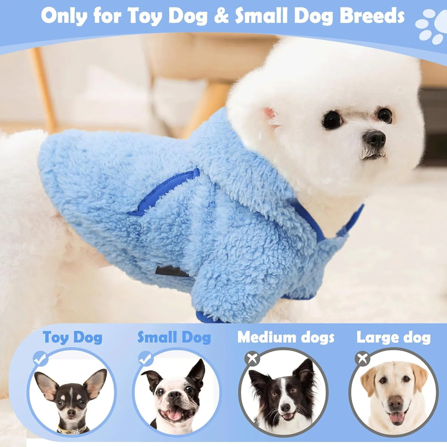 Small Dog Sweater Boy Fleece Hoodie Winter Warm Puppy Clothes Chihuahua Teacup Yorkie Soft Stretchy Tiny Dog Outfits Cat Sweater Pet Clothing, Blue, XS