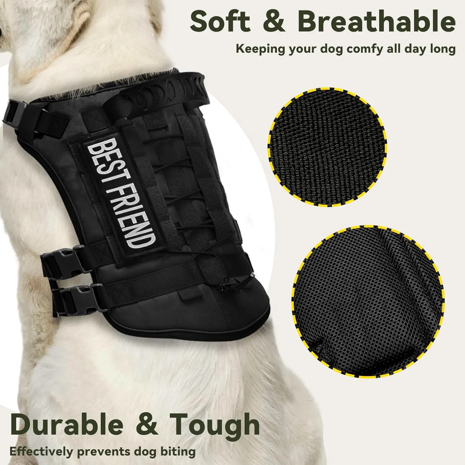 Tactical Dog Harness for Medium Dogs,No Pull Dog Harness and Leash Set,Patches,Tactical Dog Vest Harness for Walking Hiking Training,Black M