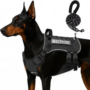 Tactical Dog Harness for Medium Dogs,No Pull Dog Harness and Leash Set,Patches,Tactical Dog Vest Harness for Walking Hiking Training,Black M