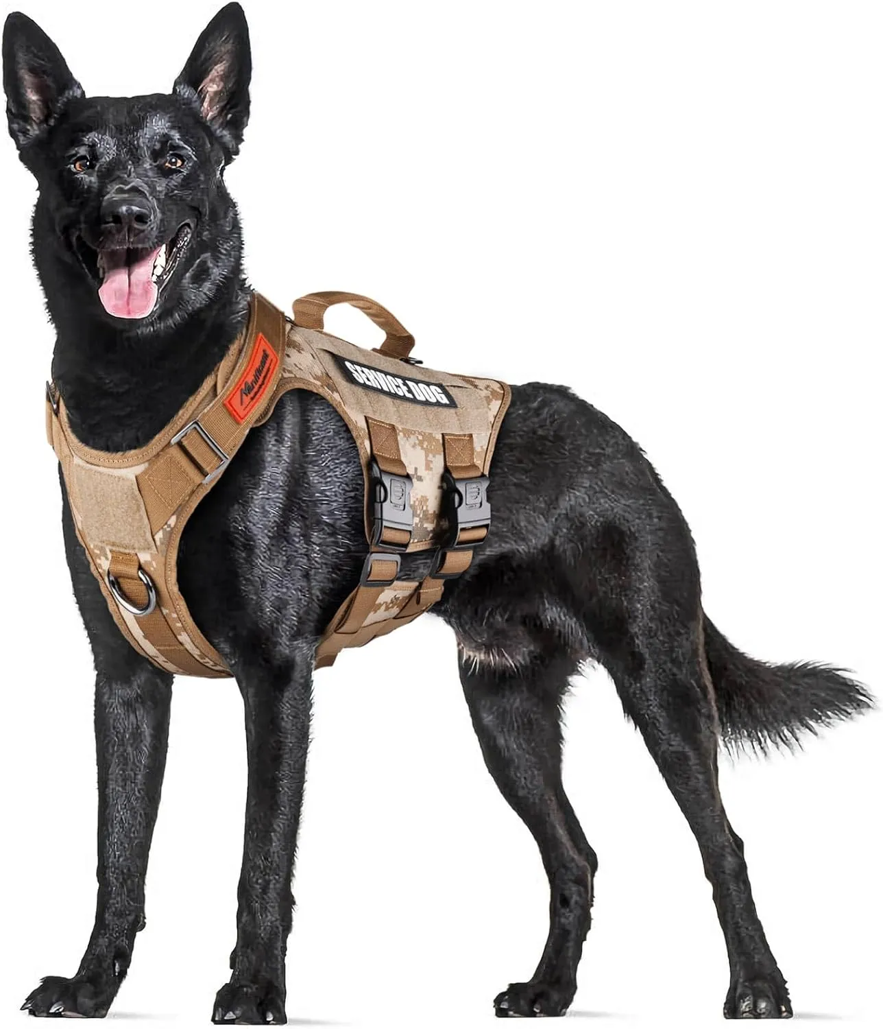 Tactical Dog Harness Full Body for Medium Large Dogs, Reflective No Pull Service Dog Vest with Handle American Flag Patch, Military Dog Vest - for Training Hiking Hunting Working Harness M