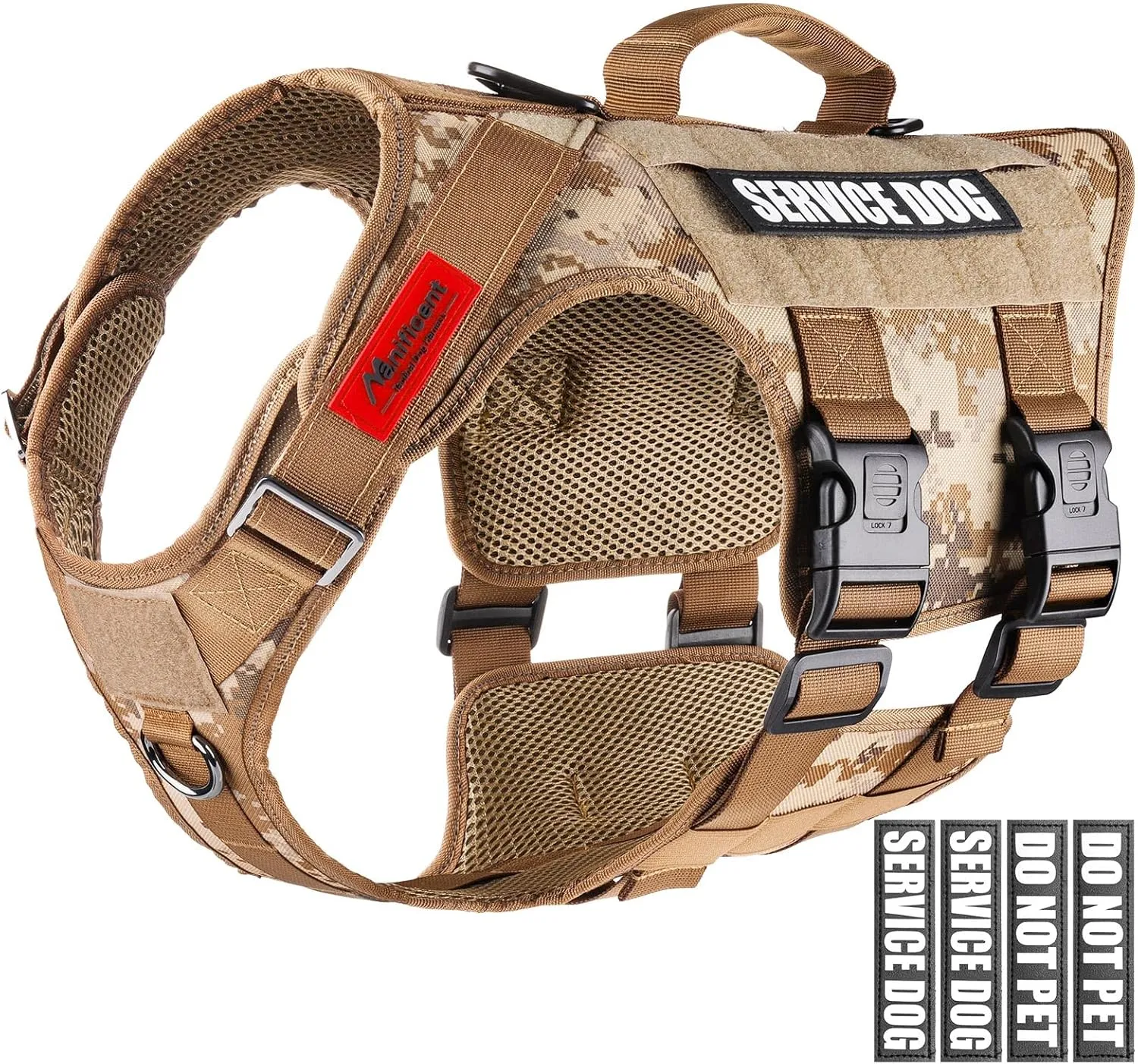 Tactical Dog Harness Full Body for Medium Large Dogs, Reflective No Pull Service Dog Vest with Handle American Flag Patch, Military Dog Vest - for Training Hiking Hunting Working Harness M