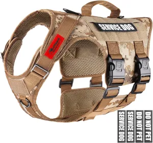Tactical Dog Harness Full Body for Medium Large Dogs, Reflective No Pull Service Dog Vest with Handle American Flag Patch, Military Dog Vest - for Training Hiking Hunting Working Harness M