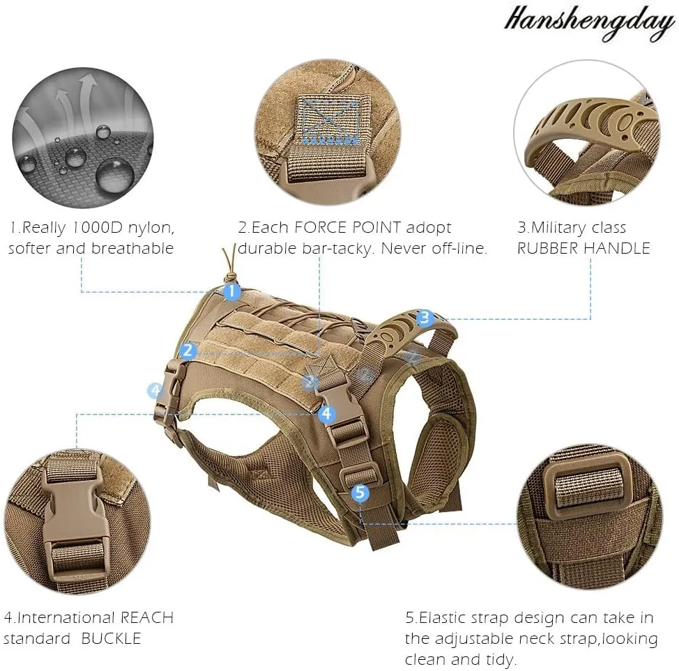 Tactical Dog Vest with Pouches, Adjustable Heavy Duty Nylon Harness for Medium Large Dogs, Service Outdoor Training Military Vest Harness with Molle System and Handle
