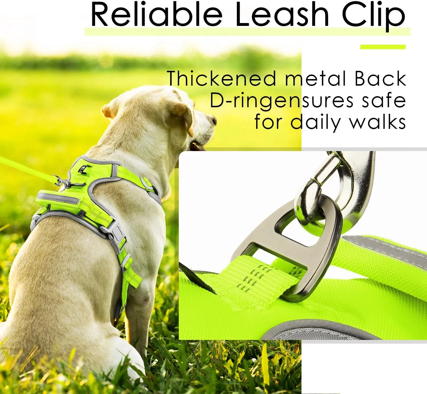 ThinkPet No Pull Harness Set Breathable Sport Harness with Handle - Reflective Padded Dog Safety Vest with Reflective Neon Dog Leash M Harness Leash Pack Green