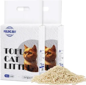 Tofu Cat Litter 11.2LB(5.6lb2bag) Clumping, 100% Natrual Raw Materials, Clumping,Flushable,Ultra Absorbent and Fast Drying,Solubility in Water,Really Dust-Free,Less Scattering