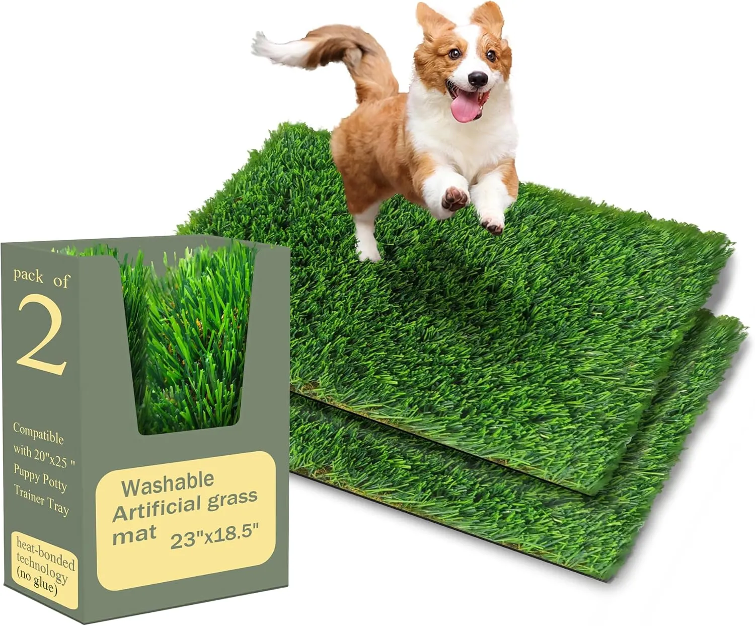 Washable Artificial Grass Dog Potty Pad - Fake Grass Pee Pad, Reusable Indoor/Outdoor Puppy Training Mat for Dogs & Small Pets,Durable Dog Doormat Artificial Grass Doormat23x18.5 2Pack