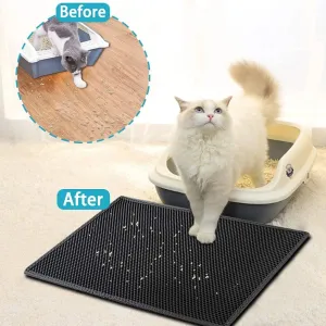 Waterproof Custom Cat Litter Mat Kitty Litter Trapping Mat Honeycomb Double Layer, Urine Waterproof, Easier to Clean, Litter Box Mat Scatter Control, Less Waste, Soft on Paws, Non-Slip