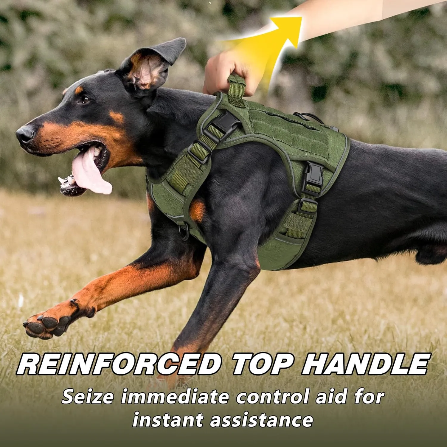 WINGOIN Tactical Dog Harness for Large Dogs, Heavy Duty No Pull Dog Harness with Handle, Adjustable Reflective Military K9 German Shepherd Big Pet Vest for Training, Walking, Green (XL)