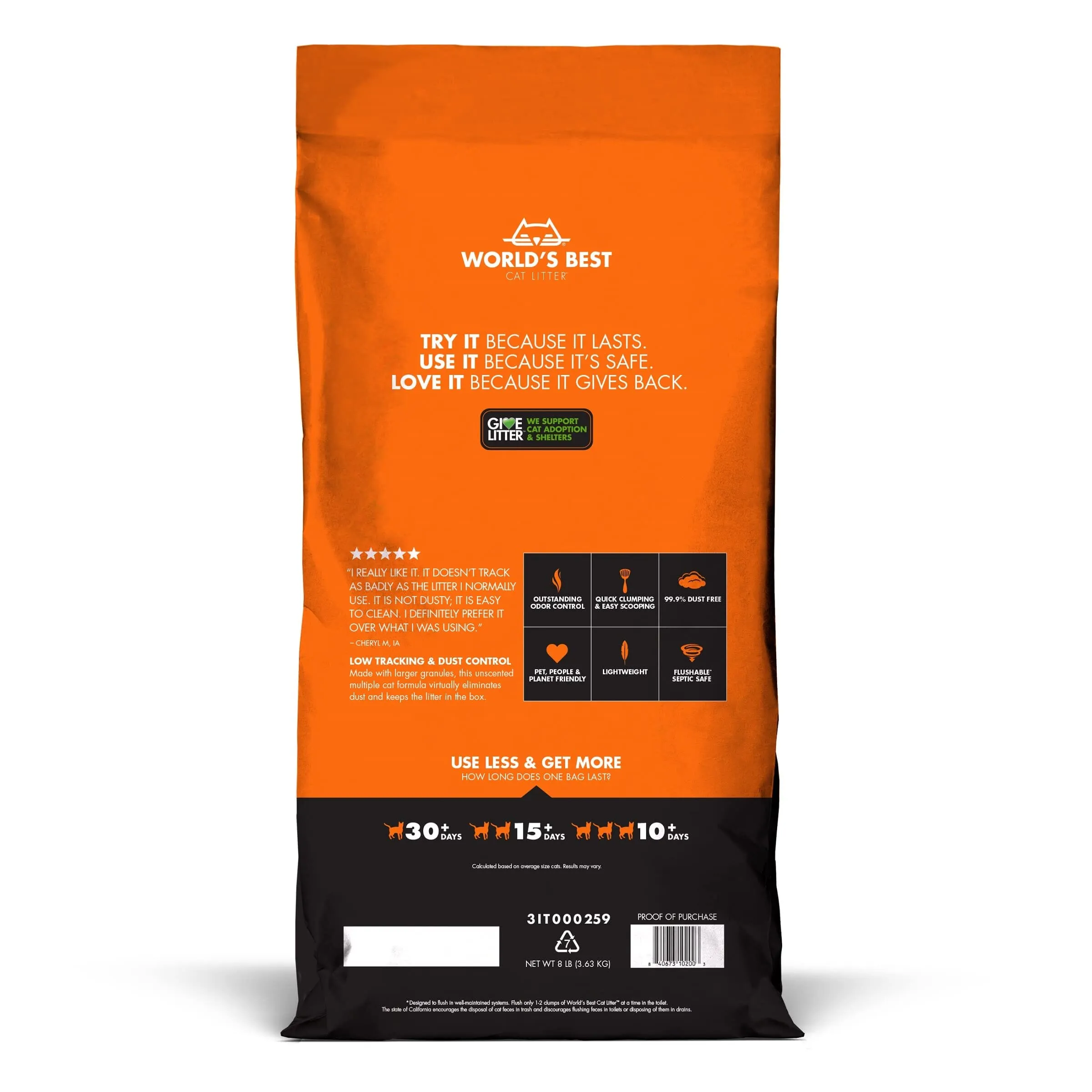World's Best Cat Litter Corn Clumping Unscented Low Tracking Dust Control Multi-Cat Litter