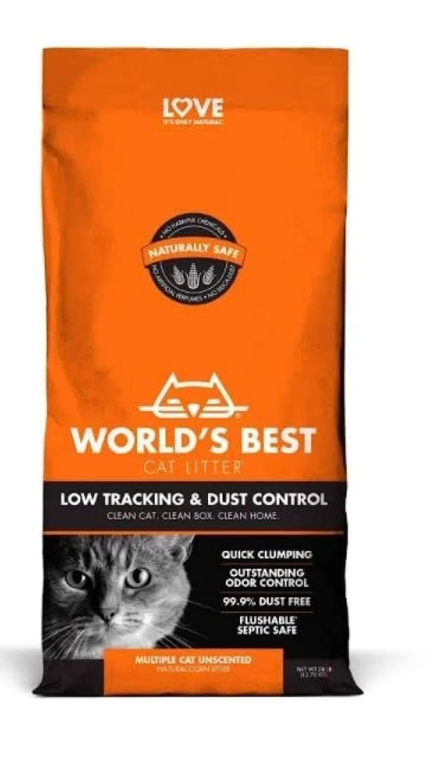 World's Best Cat Litter Corn Clumping Unscented Low Tracking Dust Control Multi-Cat Litter