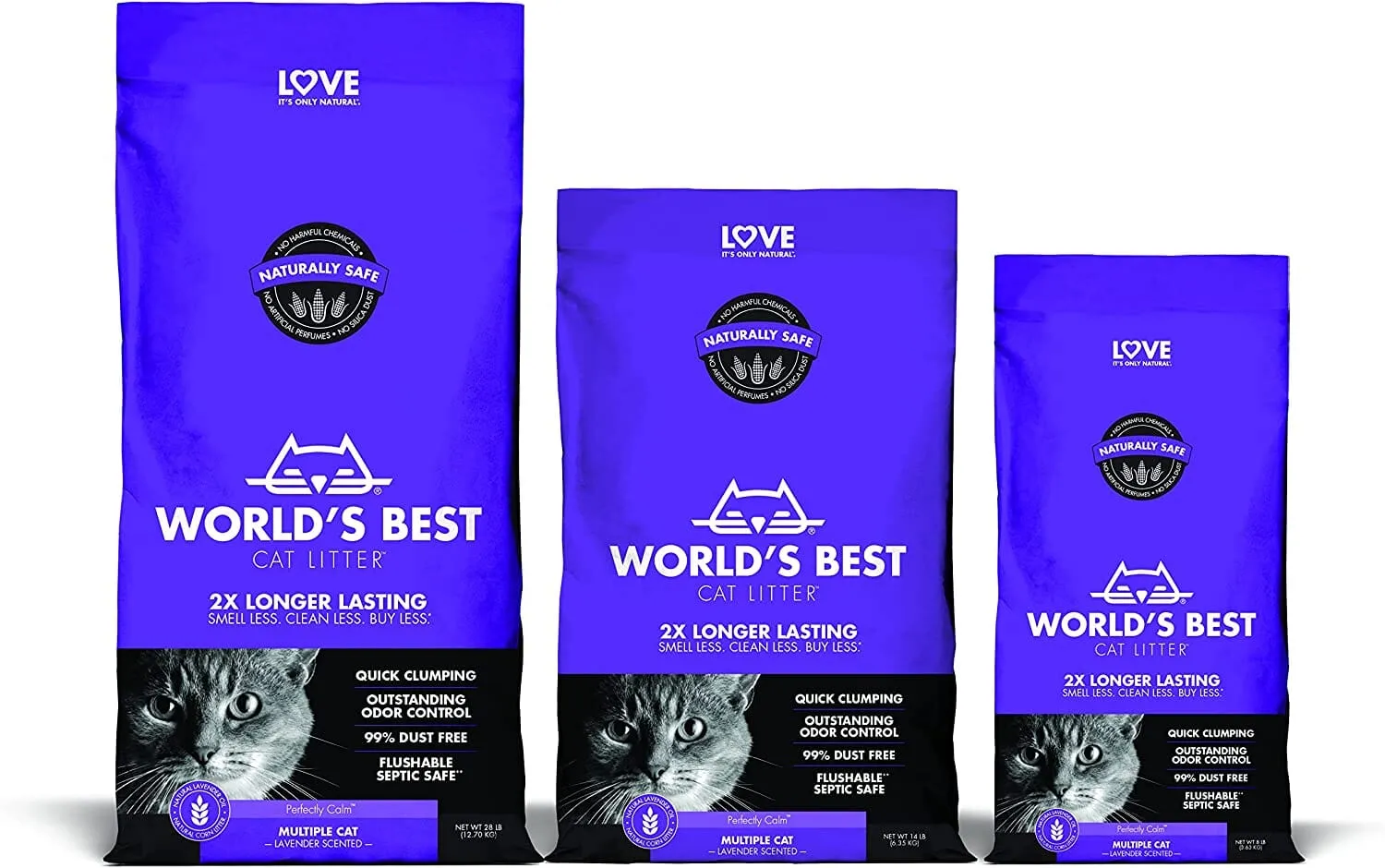 World's Best Cat Litter Multiple-Cat Lavender Scented Clumping Cat Litter - 15 Lbs - Case of 3