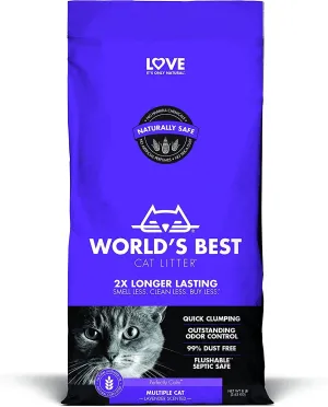 World's Best Cat Litter Multiple-Cat Lavender Scented Clumping Cat Litter - 15 Lbs - Case of 3