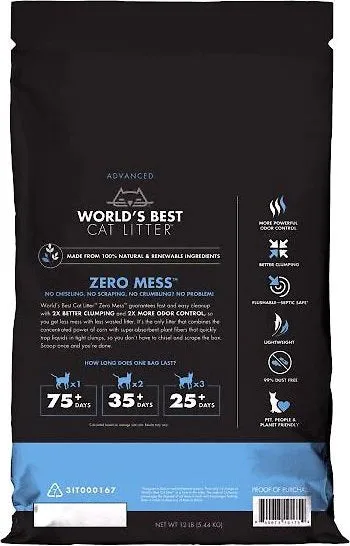 World's Best Cat Litter Zero Mess™ Unscented, Cat Litter, 24-lb Bag