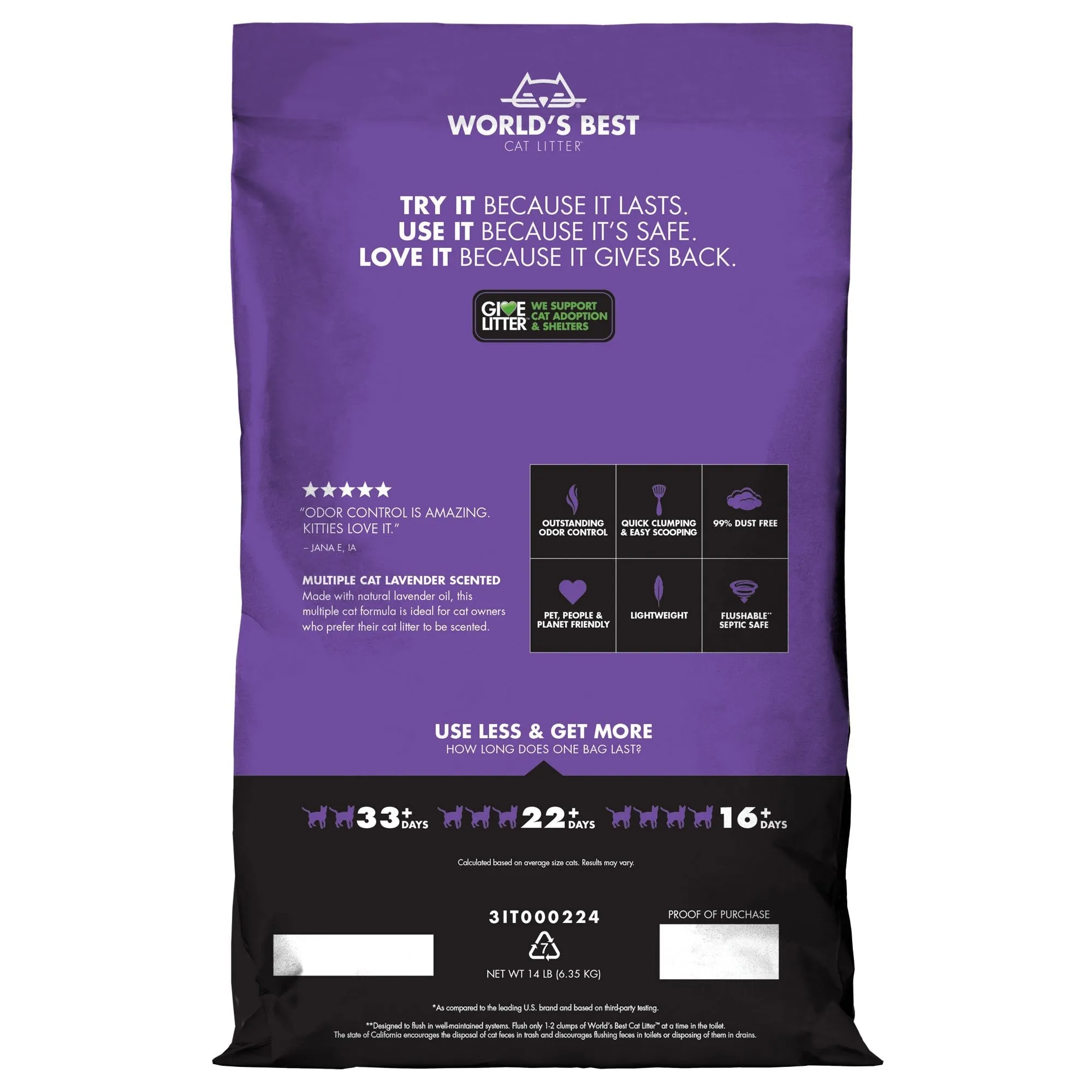 Worlds Best Lavender Scented Clumping Cat Litter 6.35kg^^^